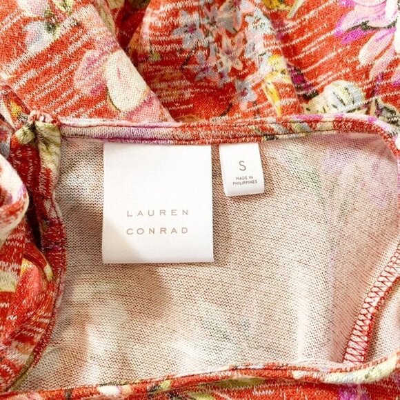 NEW‎ Lauren Conrad orange floral long sleeve flowy casual top - Small - Picture 5 of 9